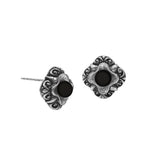 AE-6311-OX Sterling Silver Flower Design Earring With Black Onyx Jewelry Bali Designs Inc